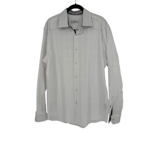 Bugatchi Uomo Men's White Tonal Plaid Long Sleeve Button Down Shirt Shaped Fit